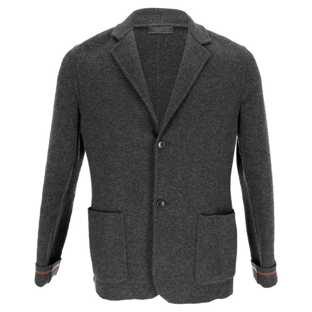 Prada Single-Breasted Folded Cuff Blazer with Pockets in Grey Wool
